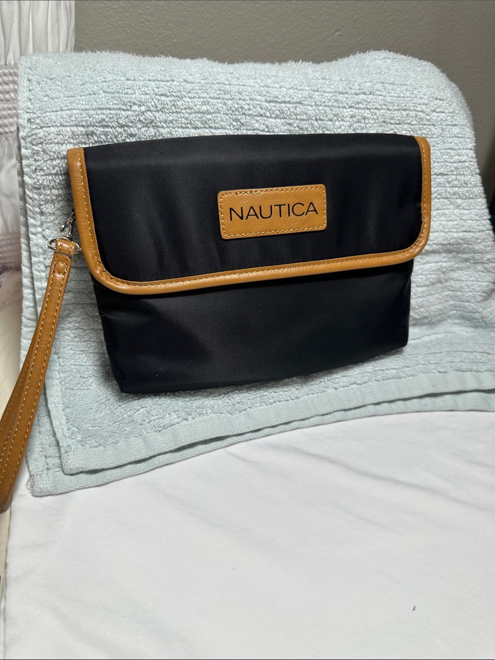 Nautica Black and Tan Wristlet Clutch with crossbody strap NWT